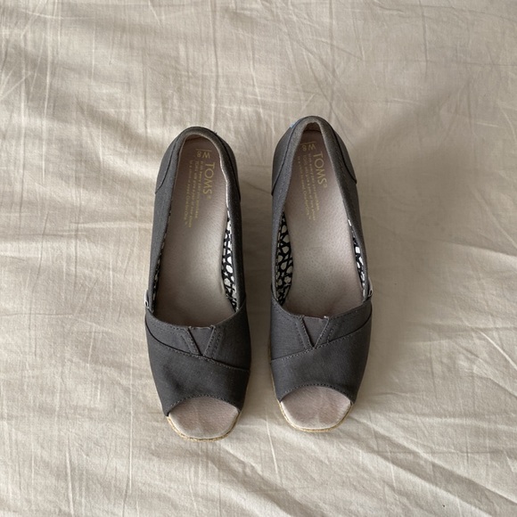 Toms calypso womens gray open toe wedge sandals heels size 8 peep toe - Picture 2 of 5